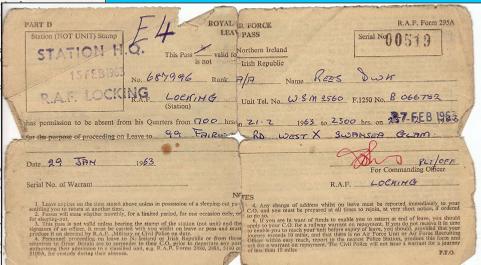 Dai Rees' leave pass 1963